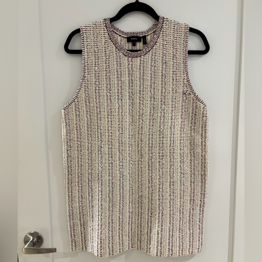 Theory Women's Sleeveless Muscle Tee in Cream with Purple Accent
